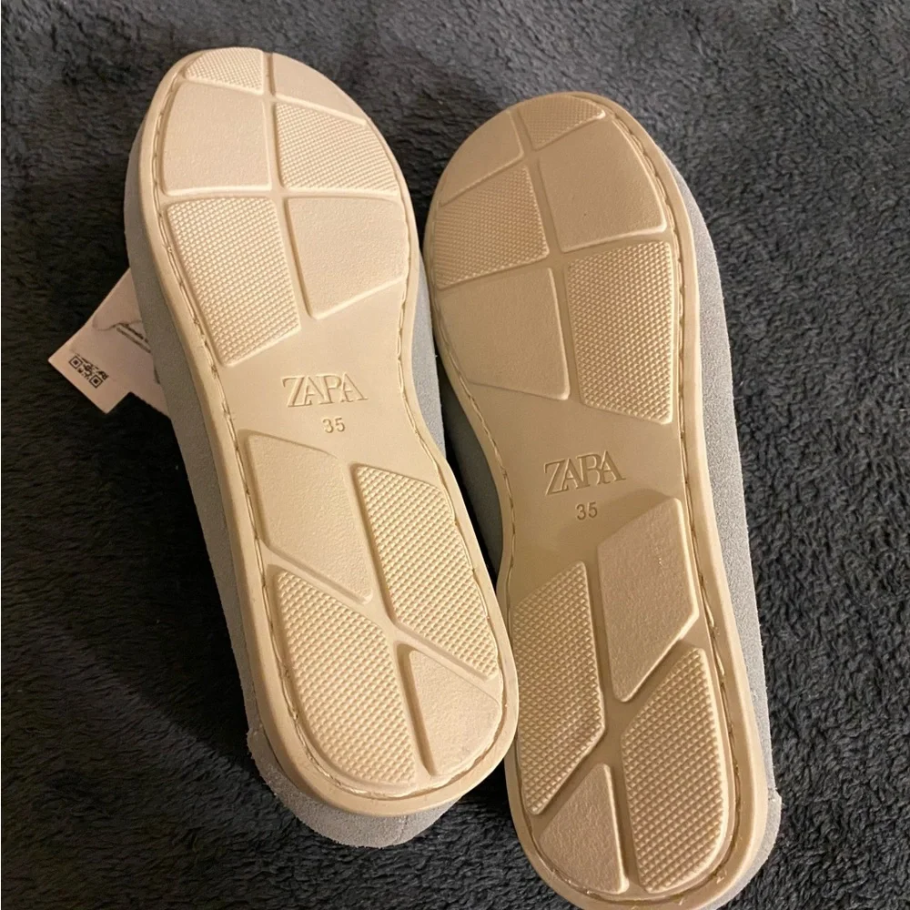 Zara Kids Suede Moccasin Loafers in Light Gray